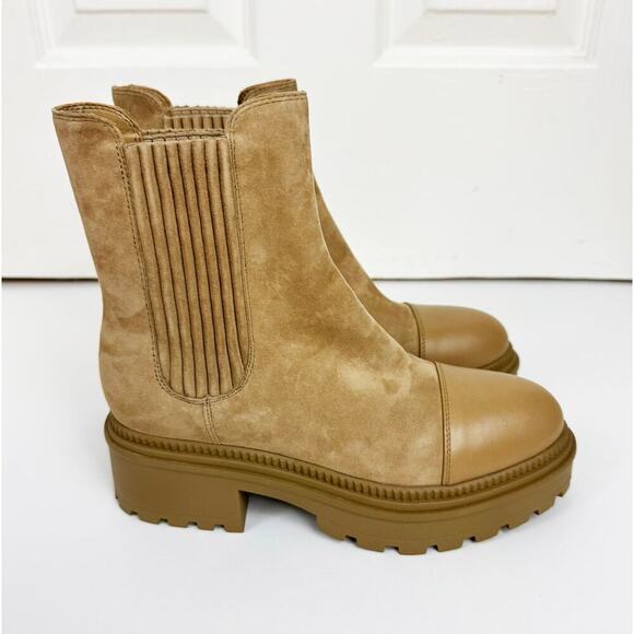 MARC FISHER NATURAL HADRIA SUEDE CAP TOE LUG SOLE BOOT - Picture 4 of 6